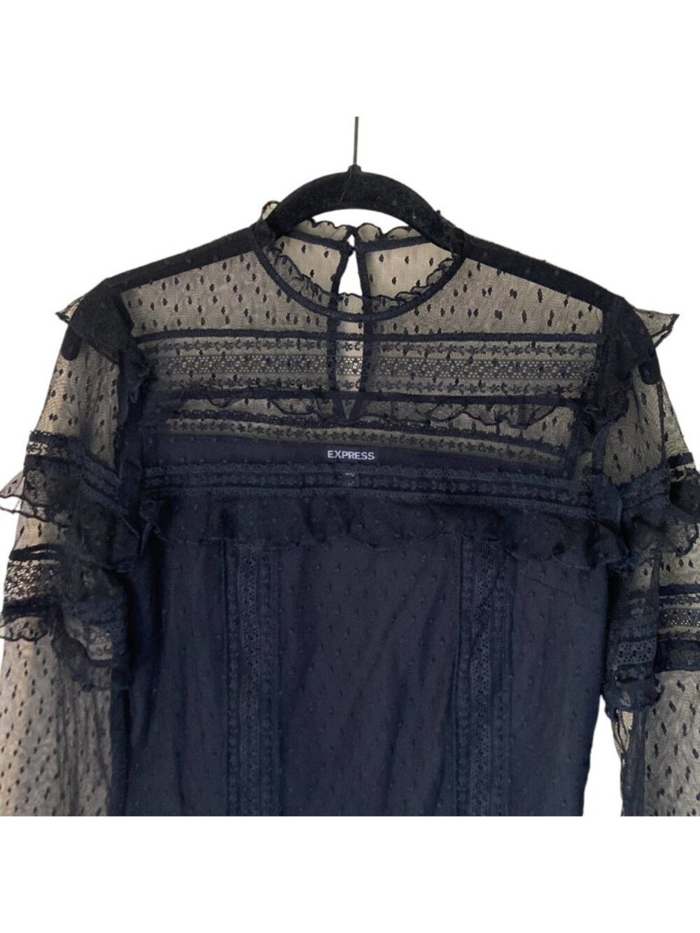 Sheer Ruffle Detail Blouse Black XS - Picture 2 of 5